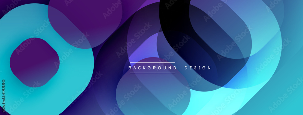 Poster Abstract flowing shapes, vibrant blues, purples create dynamic background. Modern design elements suggest movement, depth.