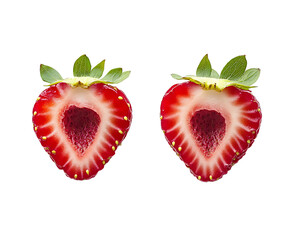 Two halved strawberries isolated on a white background