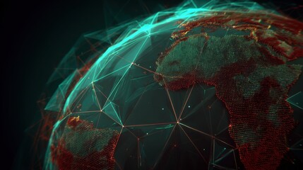 Digital Earth Globe with Plexus Network Connection, Close-Up Abstract View of Africa, Futuristic Technology Concept