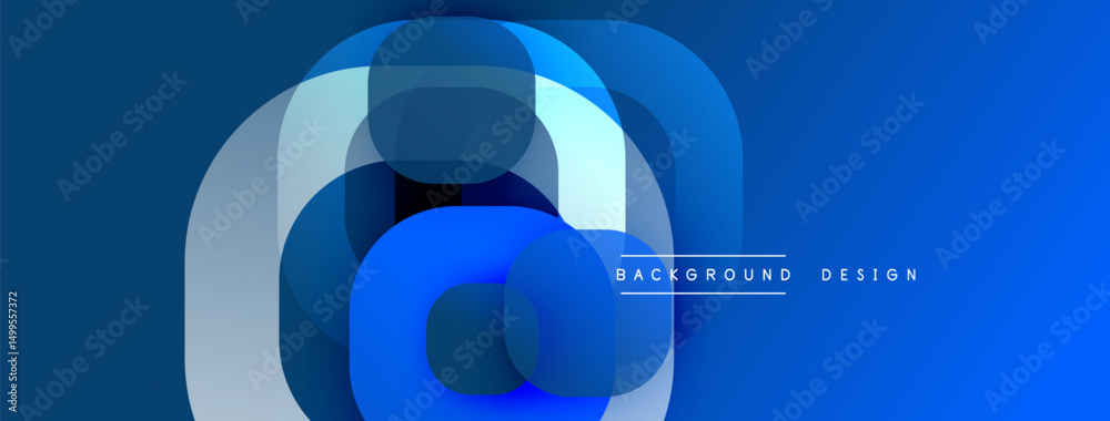 Poster Abstract blue design features layered circles. Modern aesthetic, smooth gradients create dynamic visual impact. Simple, clean composition.