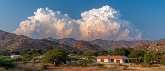 Dramatic Cumulus Clouds over Rural Landscape in Zimbabwe Africa Wide Angle Shot