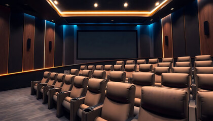 Naklejka premium empty theater with rows of seats and a projector screen