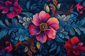 Floral painting with pink flowers on a white background