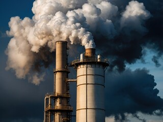 Industrial smokestack releasing emissions affecting climate change during overcast conditions