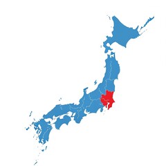 Tokyo Saitama highlighted in red, map of japan