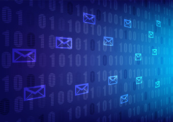 E-mails fly around on digital codes in space.