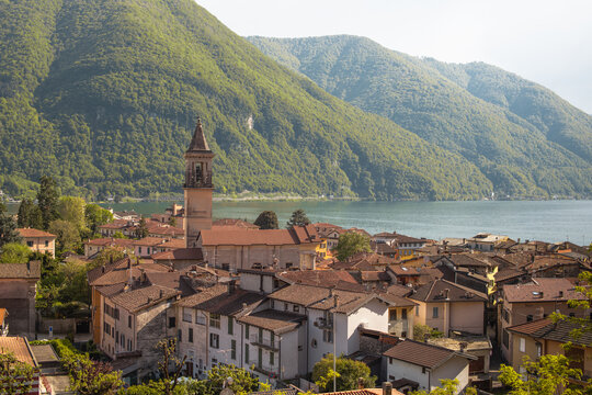 Lake small village in Porlezza in the Italian Alps of Europe