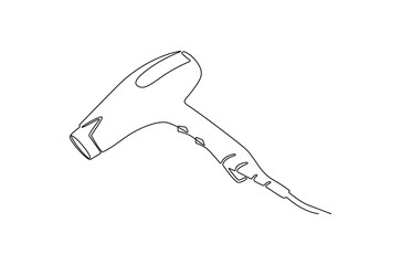 Continuous one line drawing of Hair dryer. Single line drawing illustration of Blow dryer. Professional hair style tool concept vector art. Doodle line illustration.