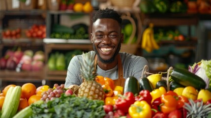 Smiling Man at Produce Stand
