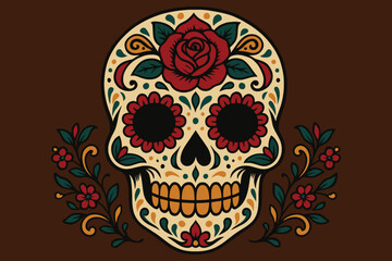 Ornate Sugar Skull with Floral Design Dia de los Muertos