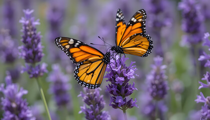 Obraz premium Title: Monarch Butterfly Perched on Purple Flowers with Vibrant Orange Wings