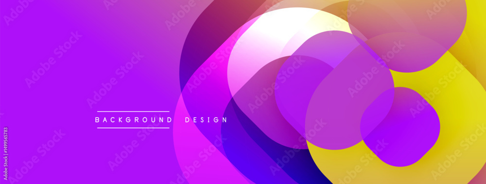 Leinwandbilder Abstract vibrant circles overlap purple, yellow hues. Modern design creates dynamic visual impact. Background text reads background design.