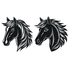  Silhouette set of horse head illustration on white background 