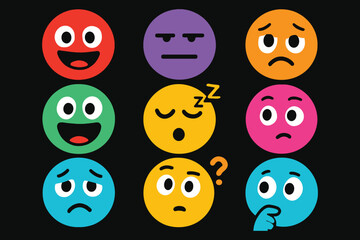 Collection of Diverse Colorful Emojis Expressing Various Emotions