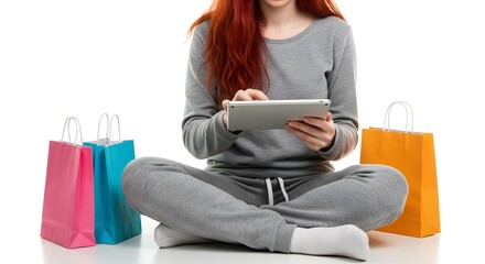 Woman Shopping Online Convenient Home Delivery, E-commerce, Retail Therapy, Tablet Shopping, Online Purchases