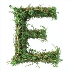 Letter E shaped made from tree branches organic nature concept, isolated white