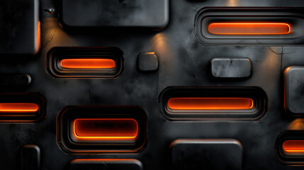 Naklejka premium Dark ceramic armor surface with embedded glowing slots