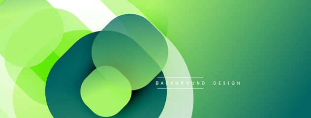 Abstract green background. Overlapping circles create dynamic visual effect. Gradient shades offer depth, modern aesthetic.