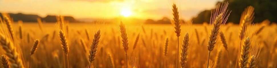 Golden hour sunlight bathes a field of ripe wheat in summer, creating a warm, idyllic scene  Perfect for harvest, summer, and nature themes , sunlight, serene
