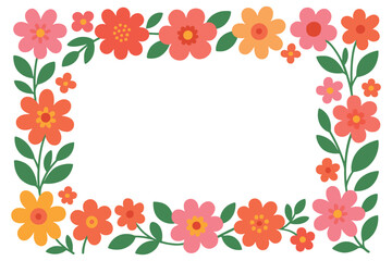 Floral Frame with Retro Style Flowers for Spring Designs