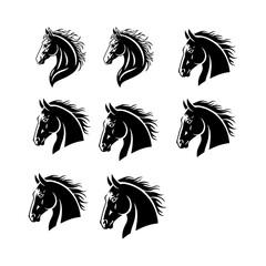 Collection of Horse Head Silhouette Icons – Elegant Vector Illustrations.