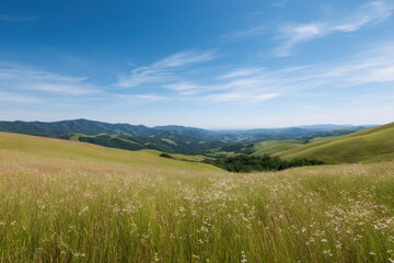 Obraz premium stunning summer landscape featuring lush green hills in california bathed in warm sunlight