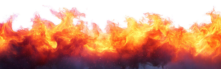 Vibrant, intense fire with dynamic flames and heat waves against a stark, isolated on a white backdrop
