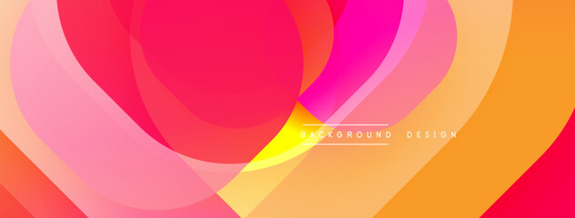 Abstract vibrant background. Overlapping colorful shapes create dynamic visual effect. Gradient hues blend seamlessly, offering modern aesthetic.