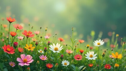 Delicate scattered wildflowers, minimalist style, soft, small flowers, scattered flowers