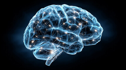 Digital representation of a human brain illuminated by connections