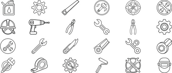 Repair line art icons white background