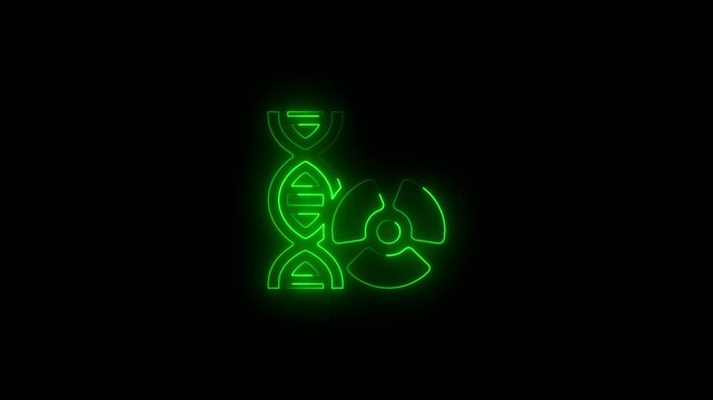 Glowing neon radiobiology icon.HD motion graphic video animation with neon effects.isolated on a black background.