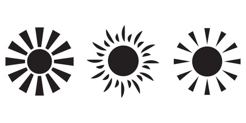 Sun icon set. Vector flat design. Collection of sun stars for use in as logo or weather icon.