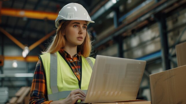Engineer with Laptop in Warehouse