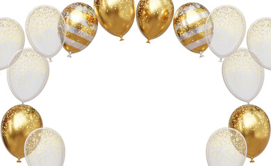 3D render of Golden Balloons and Transparent  with Celebration banner.