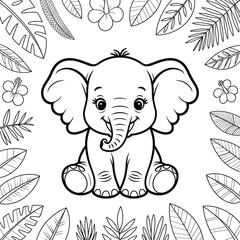 elephant coloring page with leaves	