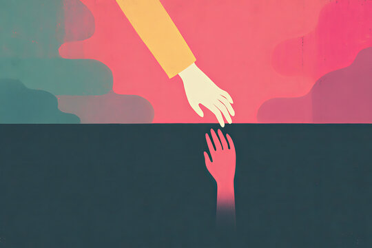 Flat design illustration poster, Hand from the Darkness: Hope Reaching Through the Struggle