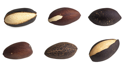 Six diverse nuts isolated on a white background png ai generated
