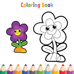 Kids coloring book with smiling flower vector illustration