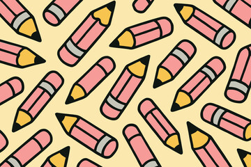 Pink and Yellow Pencil Seamless Pattern Background