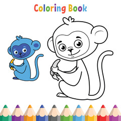 Kids coloring book with monkey vector illustration