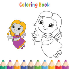 Kids coloring book with flying cartoon vector illustration