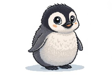 Fototapeta premium Baby Penguin Pixel Art Standing on White Background