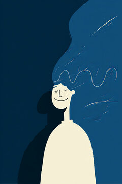 Calm face and streaming thoughts represent inner healing and peaceful mind transformation