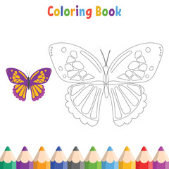Kids coloring book with butterfly vector illustration