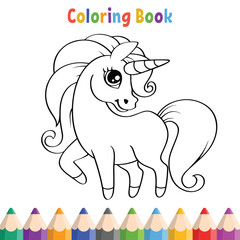 Kids coloring book with horse vector illustration