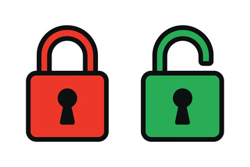 Locked and Unlocked Padlock Icons Red and Green