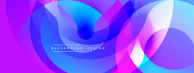 Vibrant abstract shapes overlap. Colors blendpurple, blue, pink, white. Modern design suggests fluidity, energy, movement. Background text reads background design.
