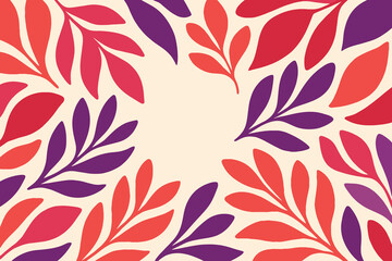 Abstract Floral Frame with Red and Purple Leaves