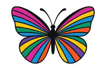 Vibrant Rainbow Striped Butterfly Illustration